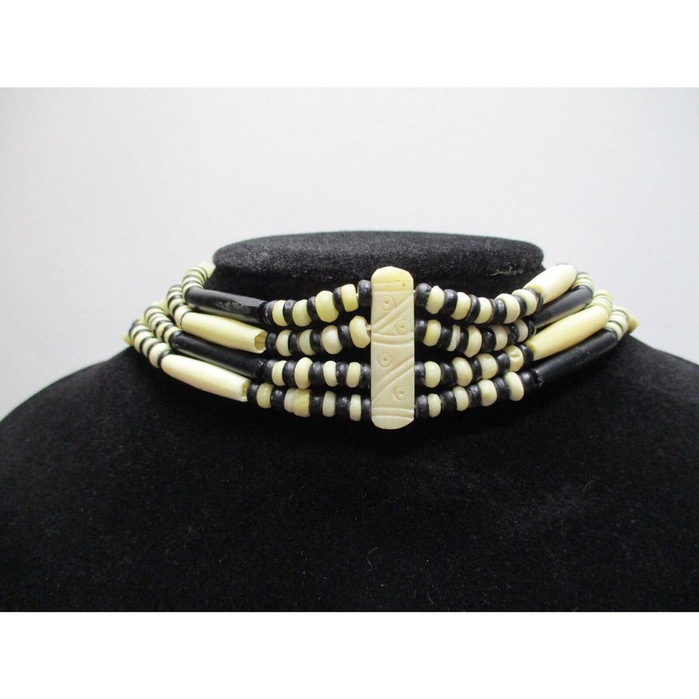 Buffalo Bone Choker Black & Tan Tribal Inspired Native American Necklace Retro